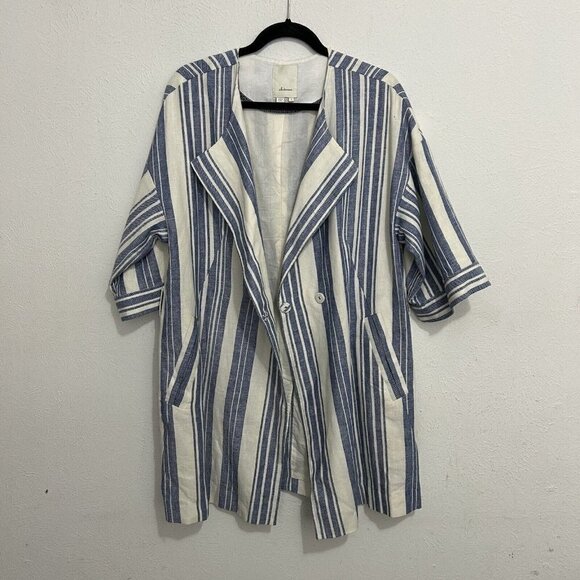 Elevenses Anthropologie North Channel Blue Striped Linen Blend Jacket Size S - Picture 7 of 14